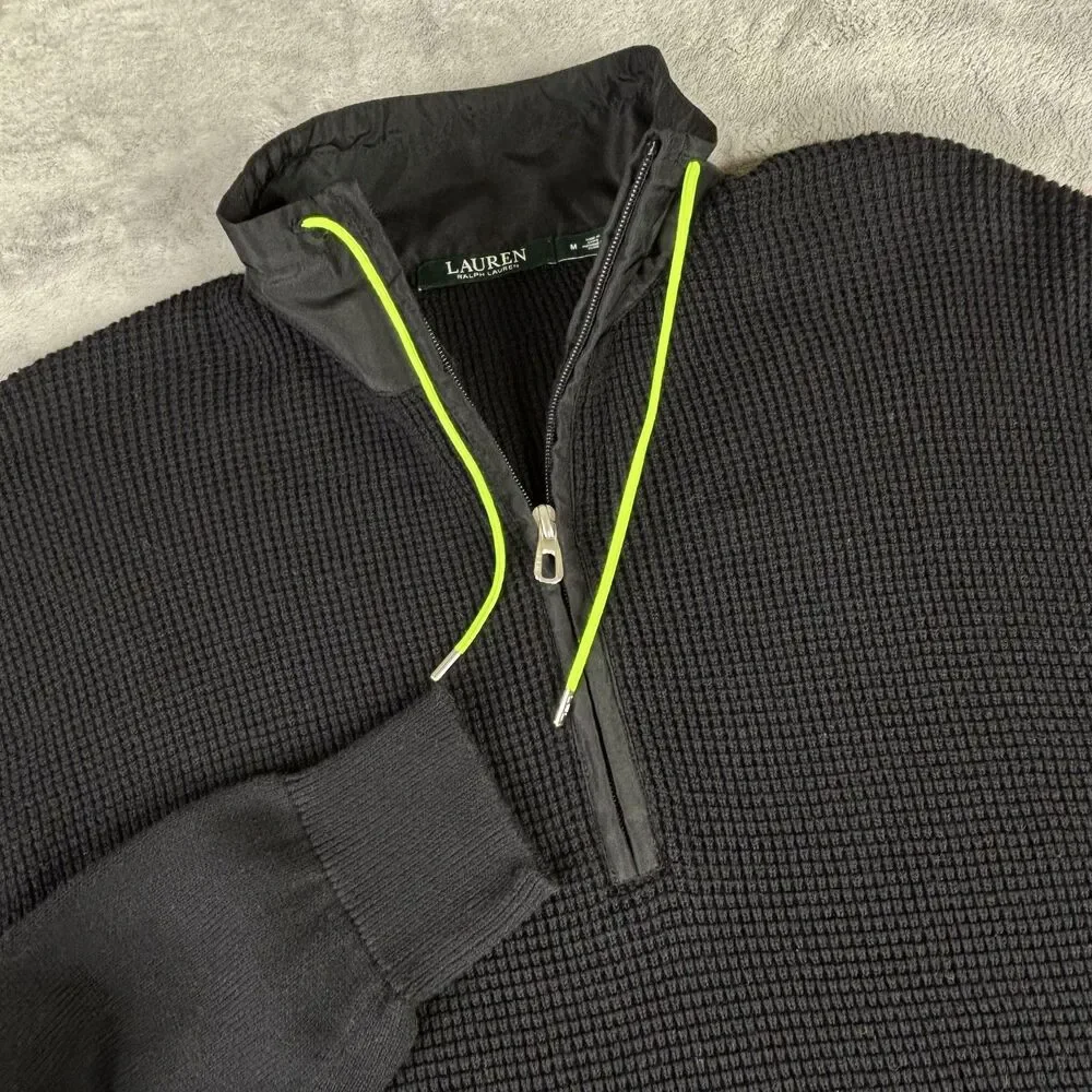 Lauren Ralph Lauren Sweater Womens Medium Quarter Zip Waffle Knit Patch‎ Pockets - Picture 7 of 10
